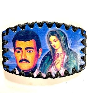 Jesus Malverde Mexican Icon Collectable Leather Braided Men’s Belt Buckle